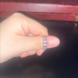 Elegant amethyst and dimond with silver banded Ring